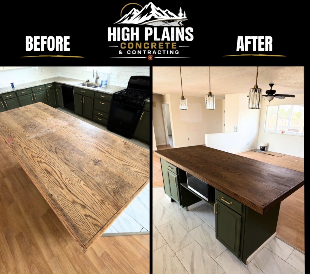 Before and after of Kitchen Island & Countertop Refinish in Colorado Springs, CO